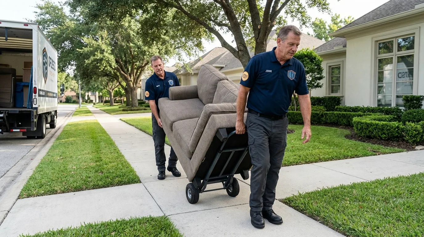 Local residential moving crew loading furniture in East Falmouth, MA