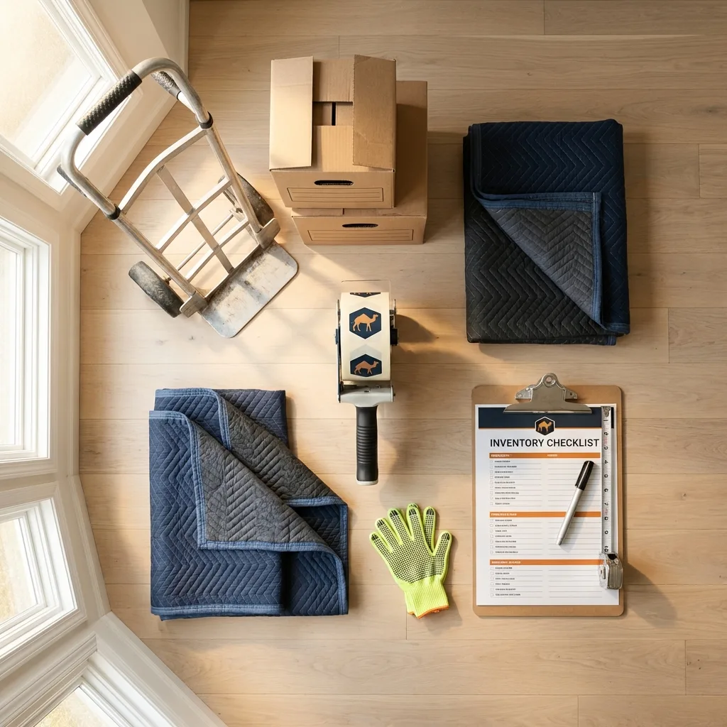 Professional moving supplies and packing materials layout for East Falmouth residential relocations